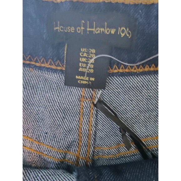 House Of Harlow Bootcut Cuffed Dark Wash Retro Style High Rise Jeans 28x29.5 NWT - Picture 6 of 8